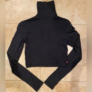 Levi's Black Ribbed Knit Turtleneck Long Sleeve Crop Top - Size S